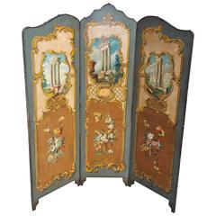 Italian Painted Three Panel Folding Leather Screen. Circa 1880 11