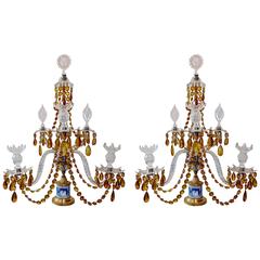 Antique Pair of 19th Century Georgian Crystal and Wedgwood Candelabra