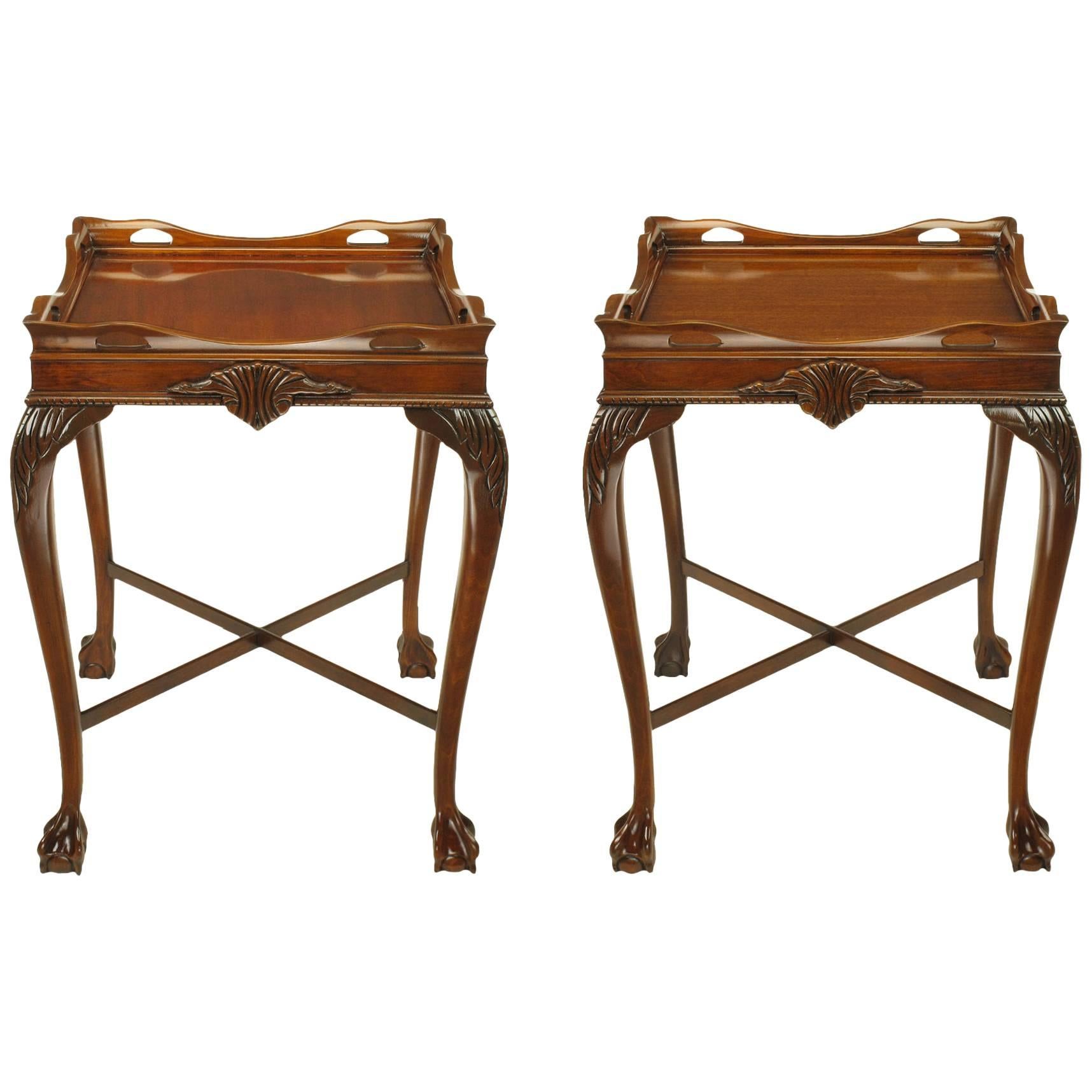 Pair of Mahogany Ball and Claw Footed George II Style End Tables For Sale