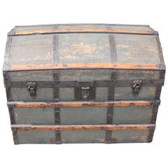19th Century Original Green Painted Dome Top Trunk 3