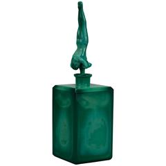 Art Deco Era Czech Malachite Glass Perfume with Nude Stopper 6
