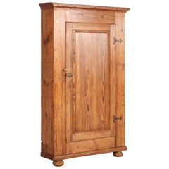 Large Antique Pine Single Door Swedish Corner Cupboard dated 1853