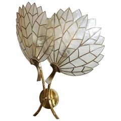 1930s Art Deco Double-Flower Leaded Sconce in Mother-of-Pearl