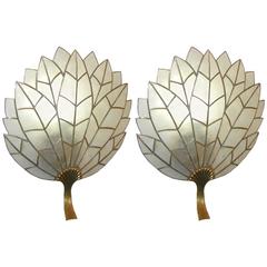 Art Deco Pair of Leaf Leaded Sconces in Mother-of-pearl