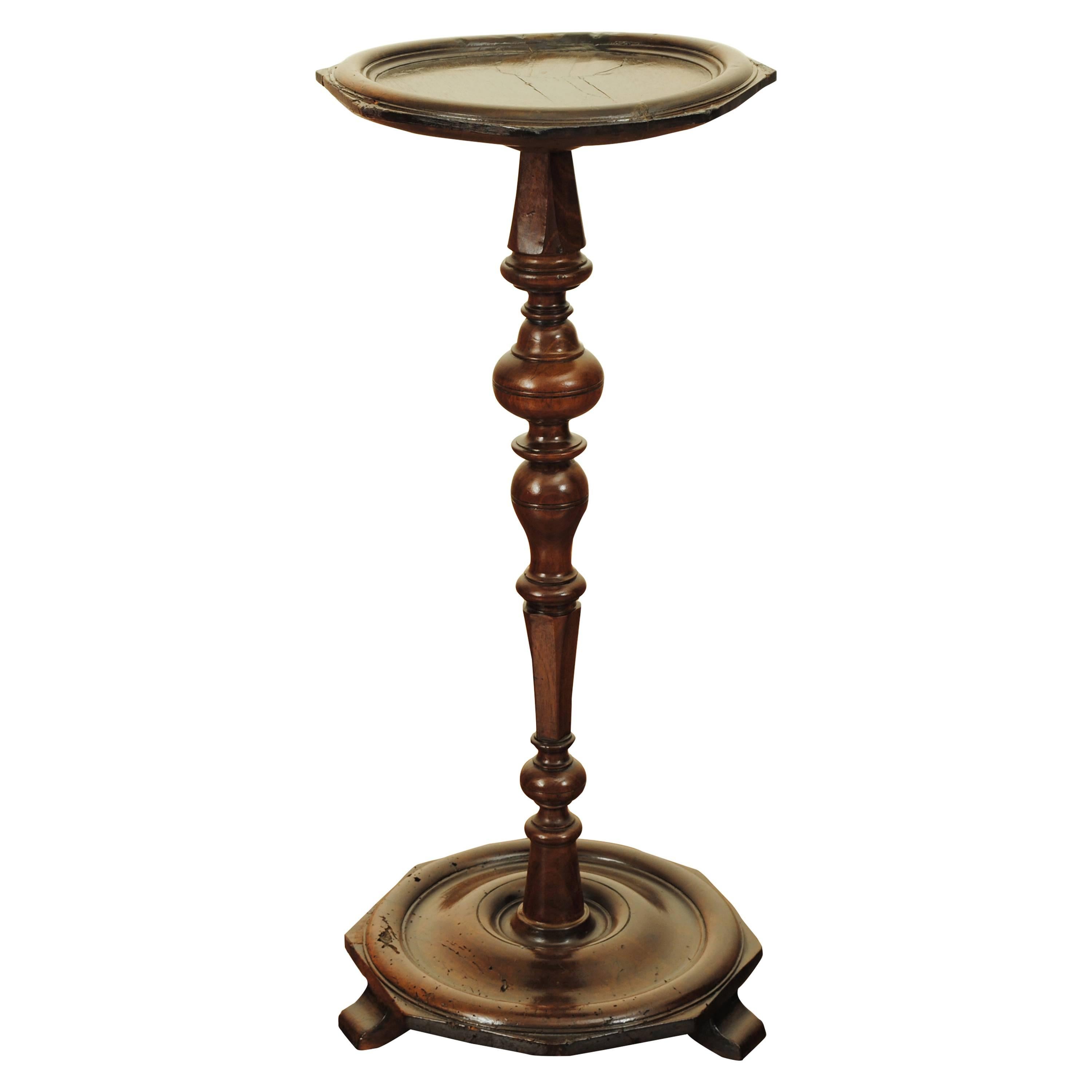 French Turned Walnut Louis Philippe Pedestal Table, 19th Century