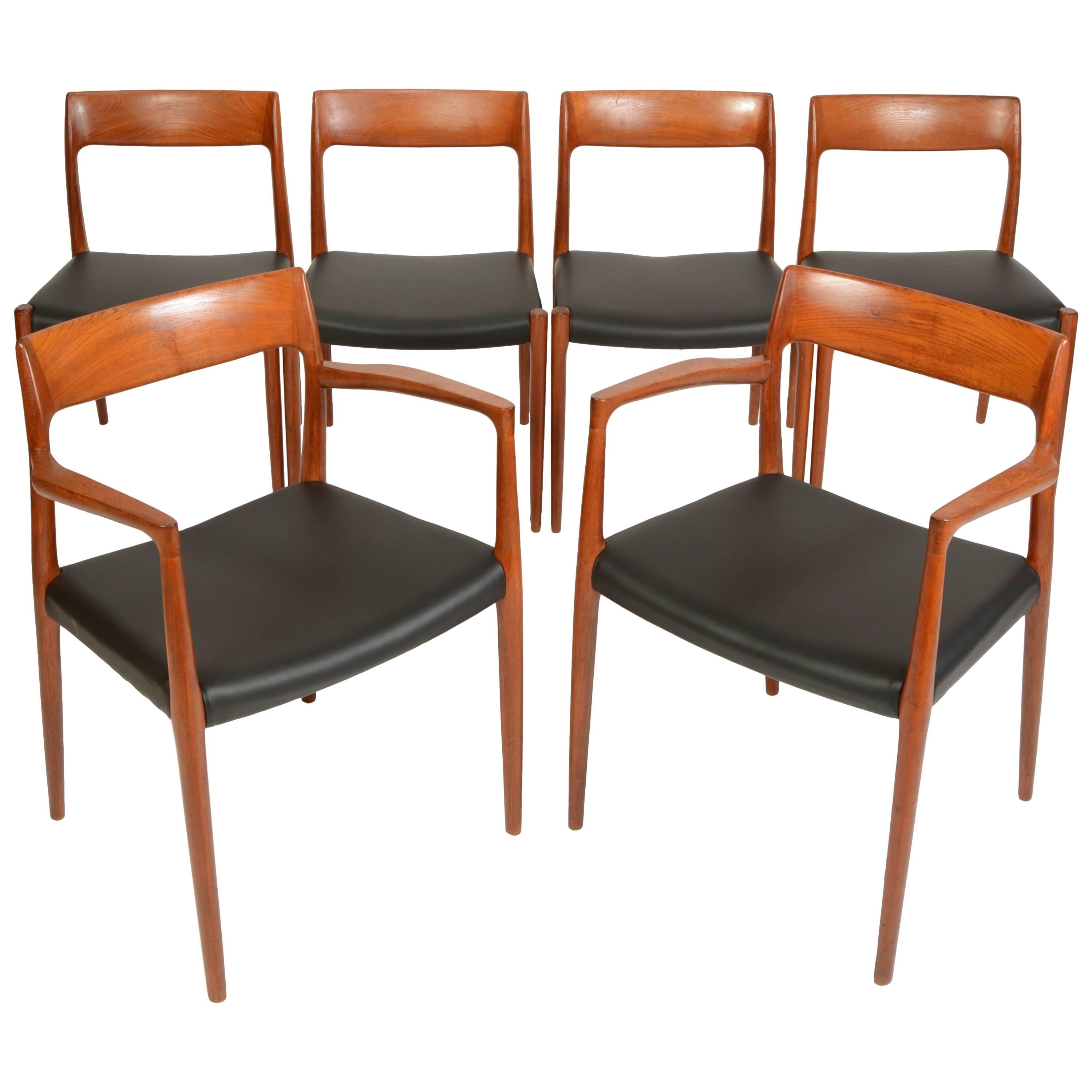 Set of Six No. 77 Teak Dining Chairs by Niels Moller for J.L. Møller Mobelfabrik