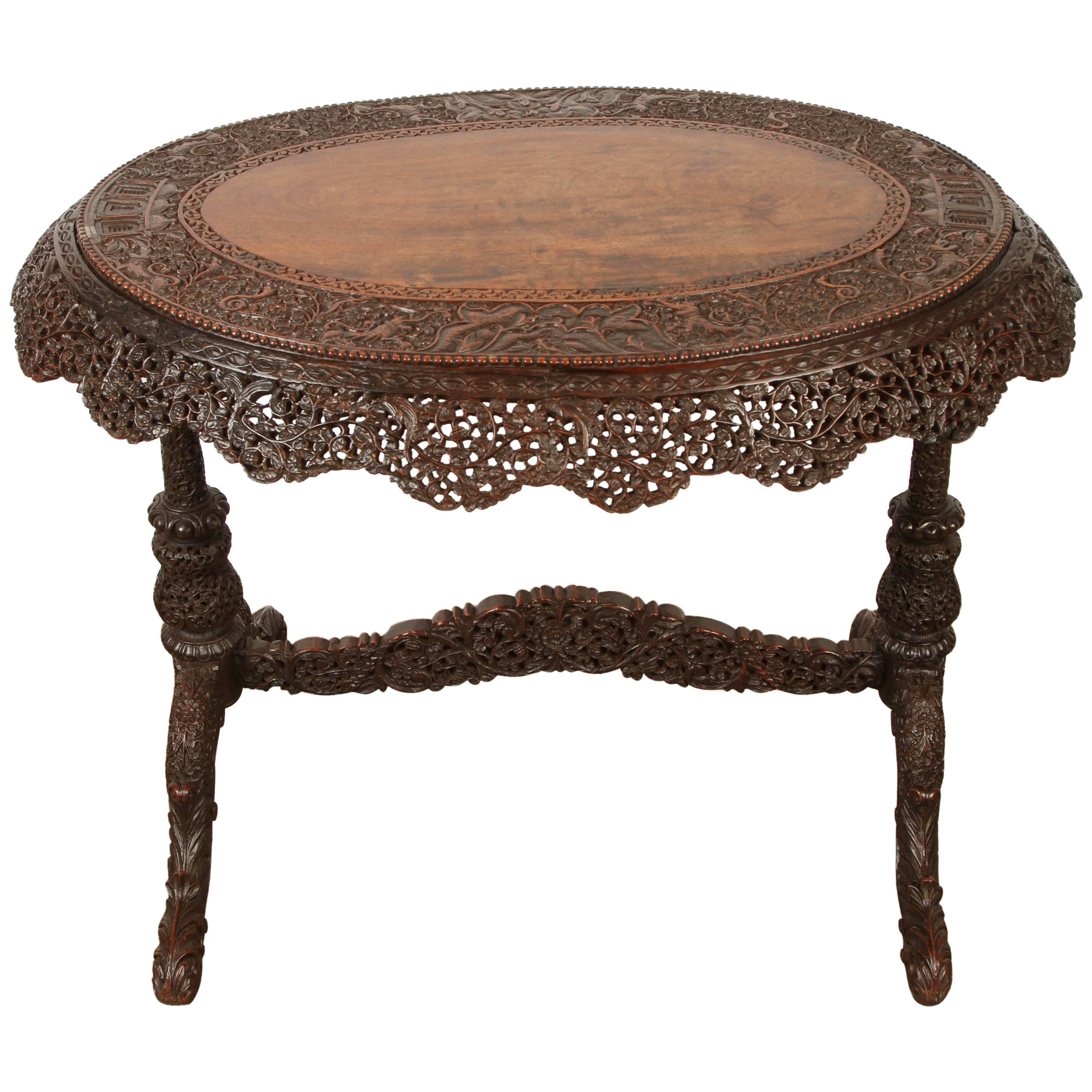 Anglo Indian Finely Carved Rosewood Side Table