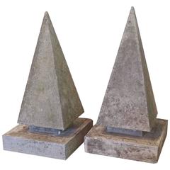 Antique Pair of Extra Large English Garden Stone Obelisk Copings