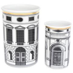 Pair of Fornasetti Porcelain Architectural Vessels/ Vases
