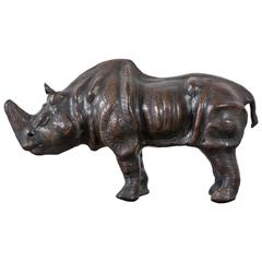 Vintage Leather Rhinoceros Sculpture