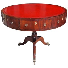 English Mahogany Inlaid Leather Top Rent Table.  Circa 1790
