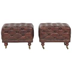 Pair of Leather Chesterfield Ottomans