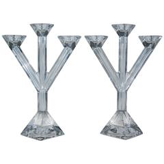Villeroy and Boch Pair of Lead Crystal Candleholders, Luxembourg, circa 1990