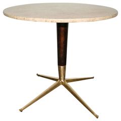 Italian Travertine Walnut and Brass Dining Table, Singer and Sons, circa 1950