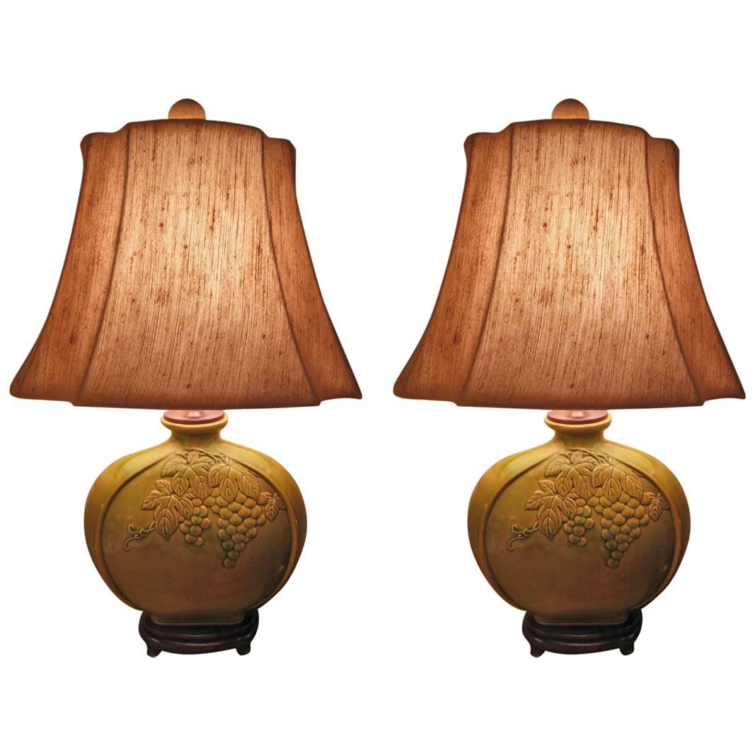 Pair of Lamps, Art Deco Style Green Ceramic