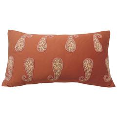 Antique Red Paisley Applique Persian Long Bolster Pillow