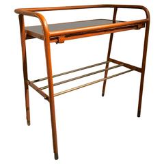 Jacques Adnet Hand-Stitched Brown Leather Two-Tier Side Table 2