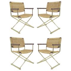 Set of Four Brass X-Form Director Style Armchairs