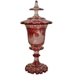 19th Century Bohemian Ruby Overlaid Glass Vase and Cover 
