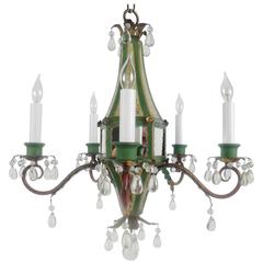 Five-Light Tole Peinte and Crystal Chandelier 4