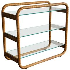 Rattan and Glass Étagère, Italy circa 1970