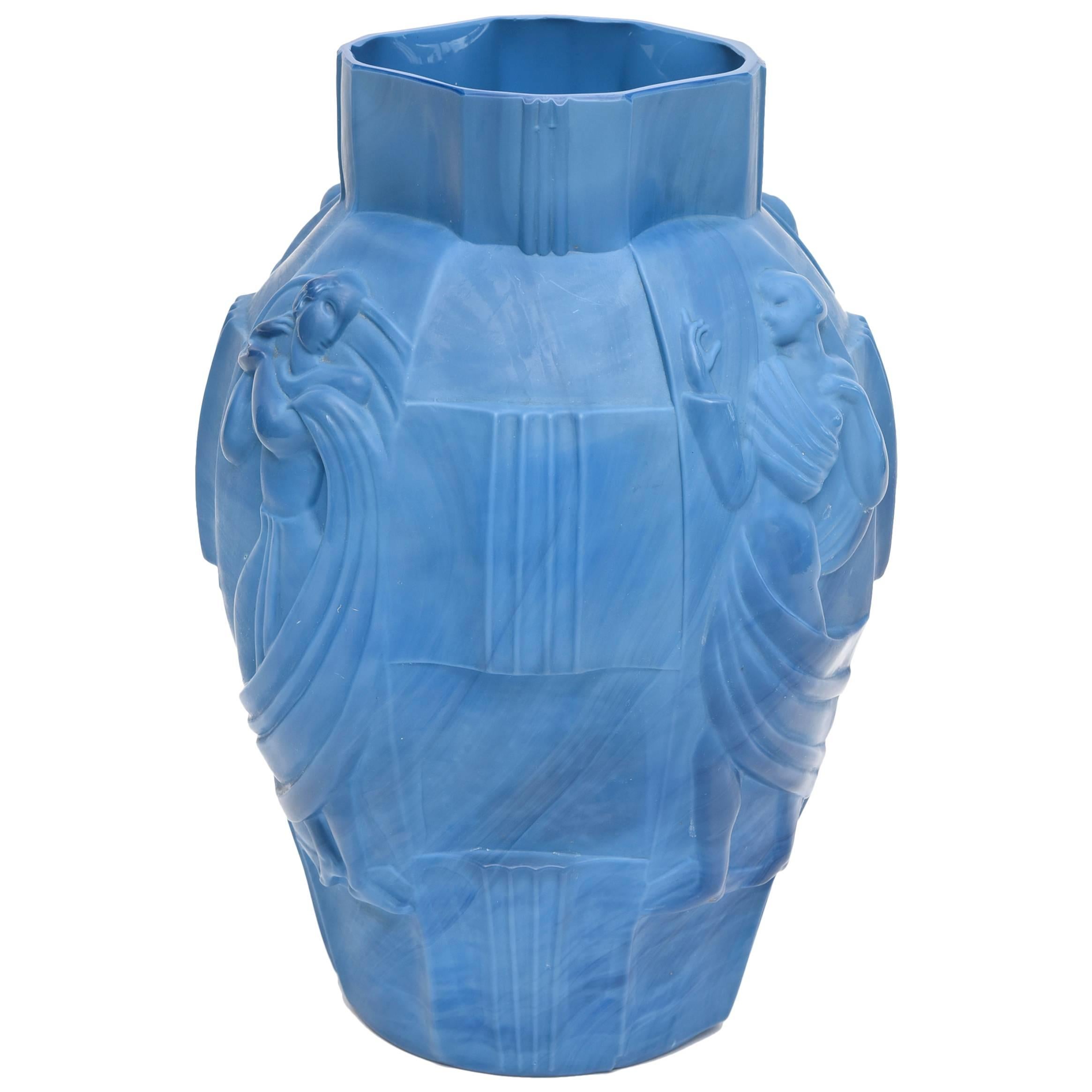 Curt Schlevogt Sensual Art Deco Czech Molded Nude Relief Glass Vase or Vessel