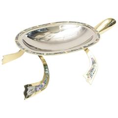 Los Castillo Abalone, Brass and Silver Plate Turtle Centerpiece/Serving Bowl 12