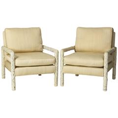 Pair of Carved Wood Faux Bois Club Chairs