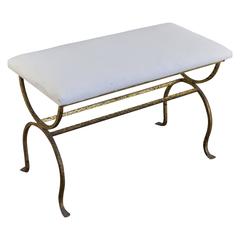 Spanish Gilt Metal Bench with Upholstered Seat