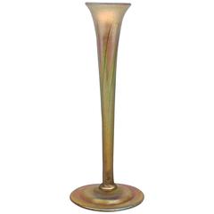 Fine Louis Comfort Tiffany Favrile Glass Pulled Feather Trumpet Form Bud Vase
