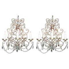 Antique Pair of Italian Early 20th Century Venetian Crystal Chandeliers