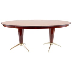 Oval Mahogany Brass Dining Table, Pink Mirror Top, 1952