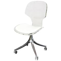 Vintage Lucite/Chrome/White Vinyl Desk/Vanity Chair