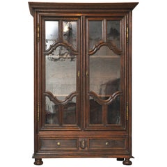 Antique 18th Century Country Oak Bookcase or Vitrine, Burgundy France, 1780