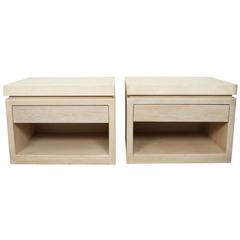 Pair of End Cabinets of Wood, with Travertine Tops, by Steve Chase