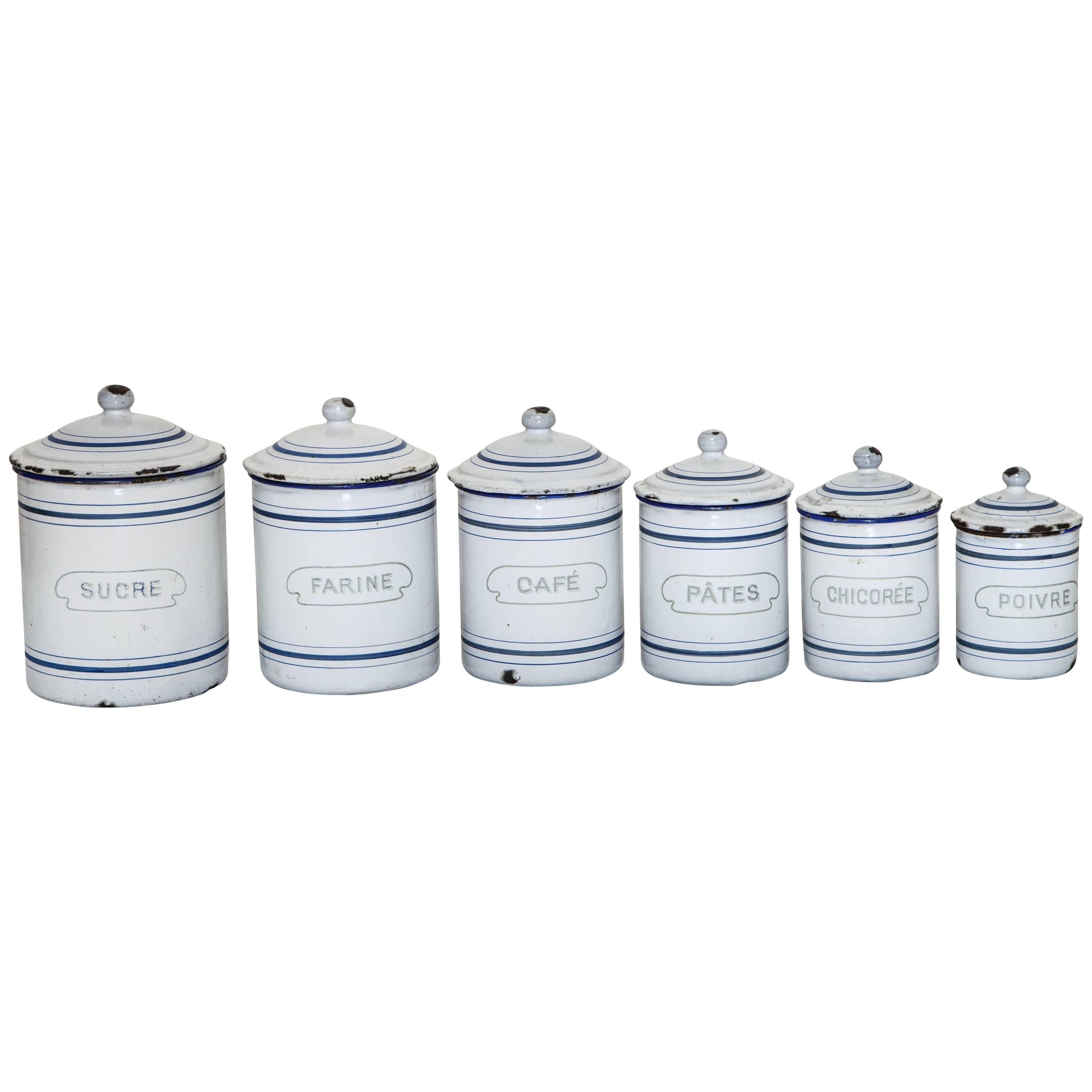 Six-Piece Antique French Pantry Tin Canisters