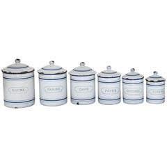 Six-Piece Antique French Pantry Tin Canisters