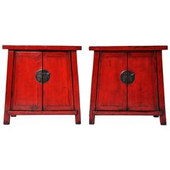 Pair of Chinese Red Lacquer Cabinets