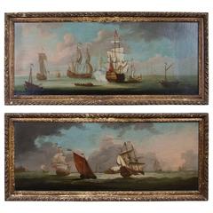Antique Pair of British Marine Paintings, Circle of Samuel Scott