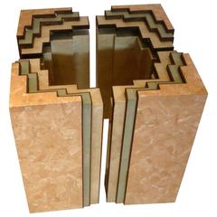 Tessellated Pink, Green & Beige Marble Coffee Table Bases by Maitland-Smith