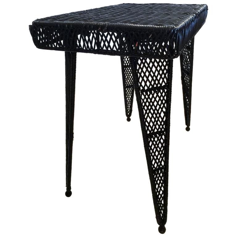 Black Woven Rattan Side Table at 1stDibs