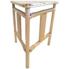 Vintage White Triangular Bamboo Side Table