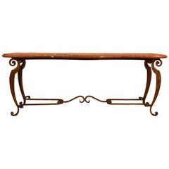 Ruoge Marble and Wrought Iron Console Table After Subes