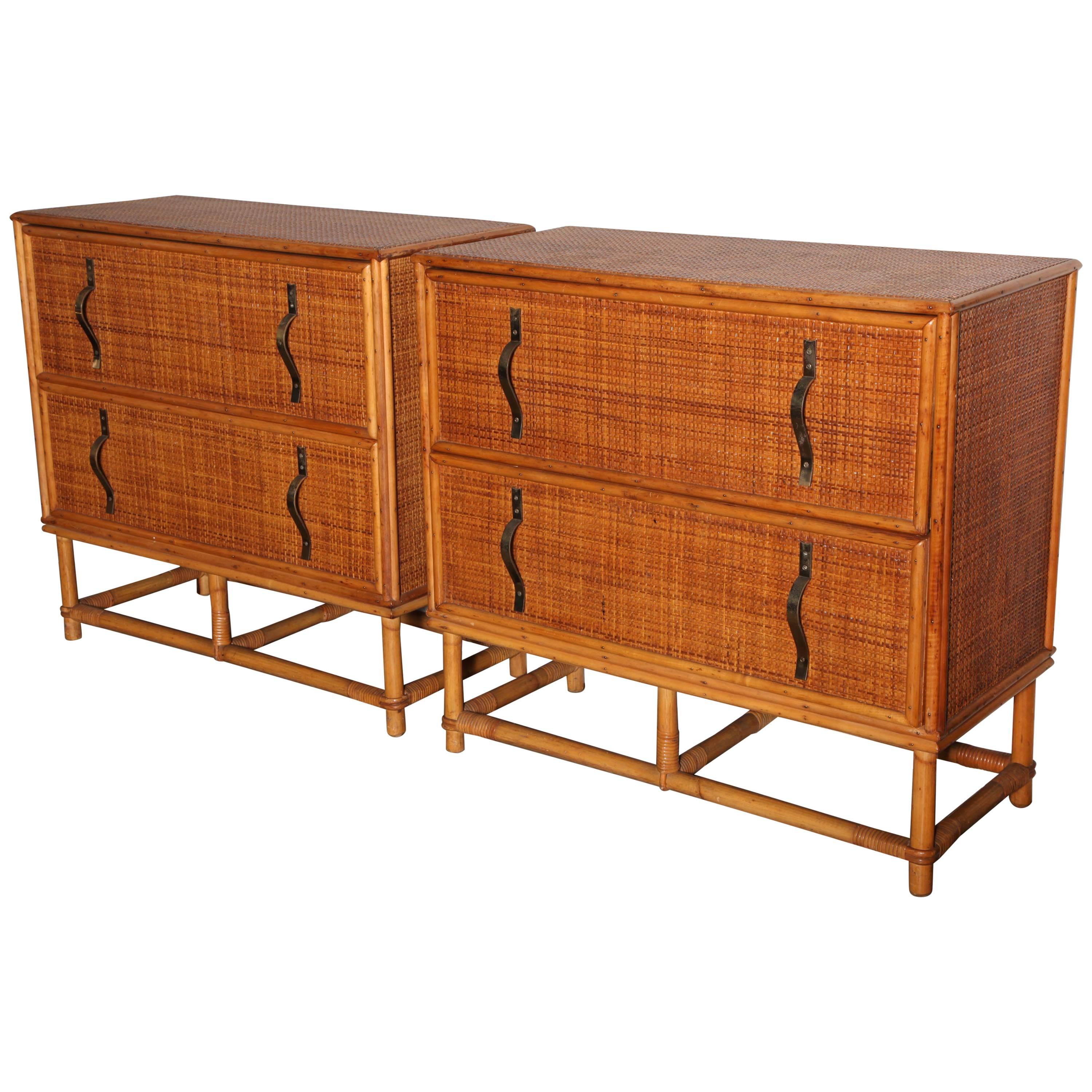pair of Paul Frankl Bamboo and Rattan Dressers