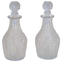 Pair of 18th Century Cut-Glass Ring Neck Decanters