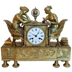 Antique 19th Century French Ormolu Breakfront Mantle Desk Clock