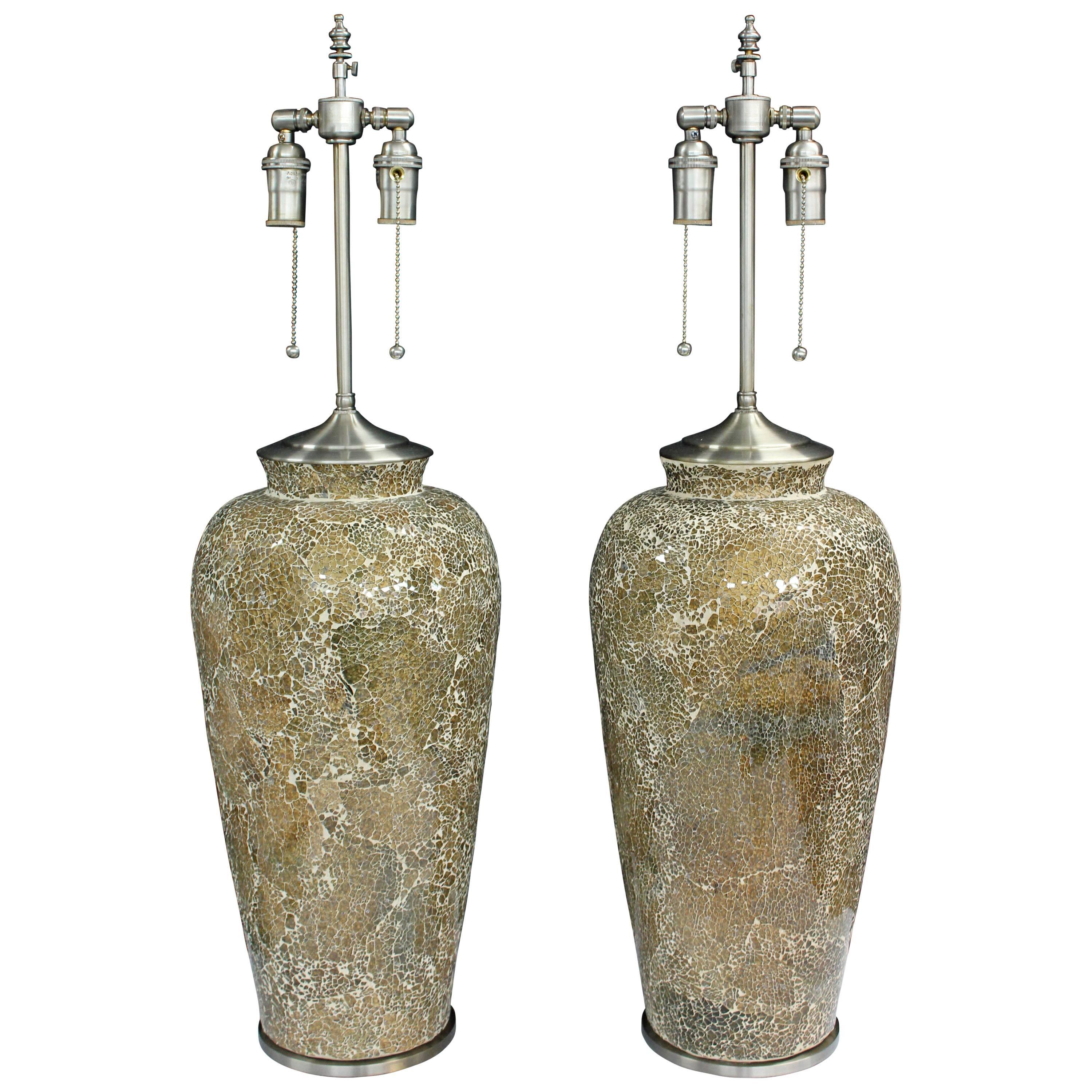 Large "Crackle" Glass Vases with Lamp Application For Sale