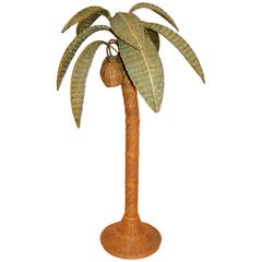 1970s Large Palm Tree Floor Lamp in Rattan
