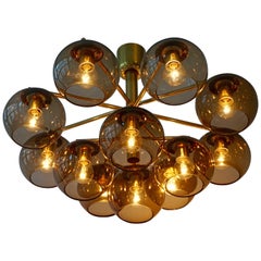 Murano Glass and Brass Chandelier, Flush Mount Light