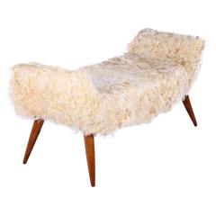 Italian Mid-Century Modern Goat Hair Upholstered Bench